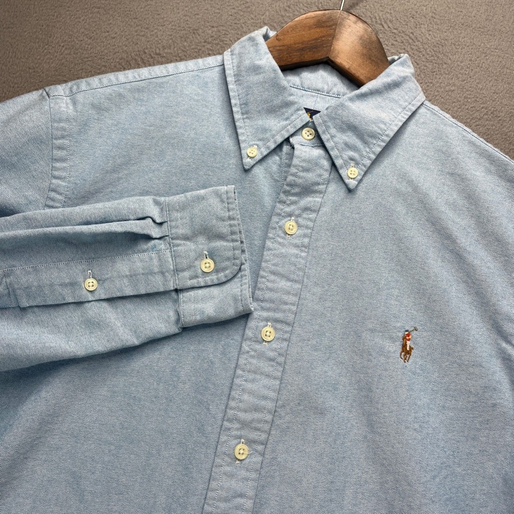 Polo Ralph Lauren Oxford Shirt Mens L Blue Cotton Flesh Pony Button Down Preppy